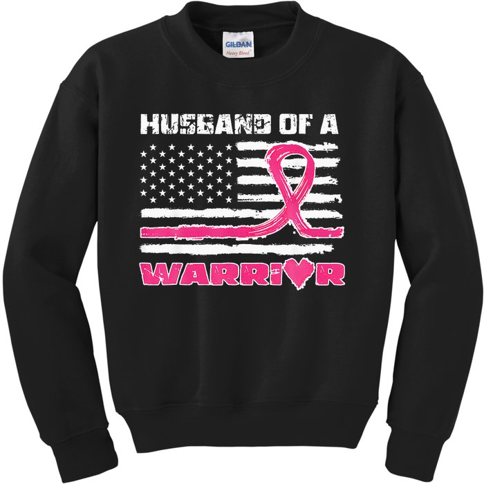 Ribbon American Flag Husband Of A Warrior Breast Cancer Kids Sweatshirt