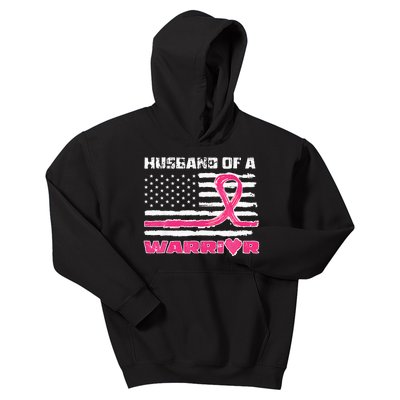 Ribbon American Flag Husband Of A Warrior Breast Cancer Kids Hoodie