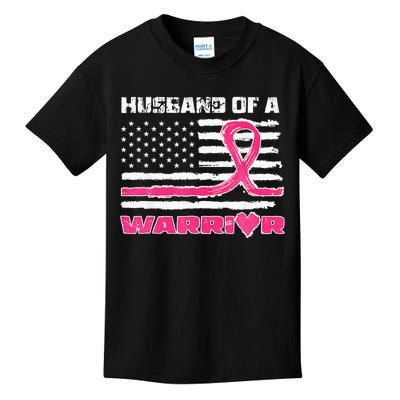 Ribbon American Flag Husband Of A Warrior Breast Cancer Kids T-Shirt