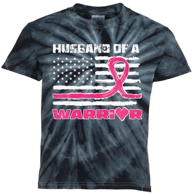 Ribbon American Flag Husband Of A Warrior Breast Cancer Kids Tie-Dye T-Shirt