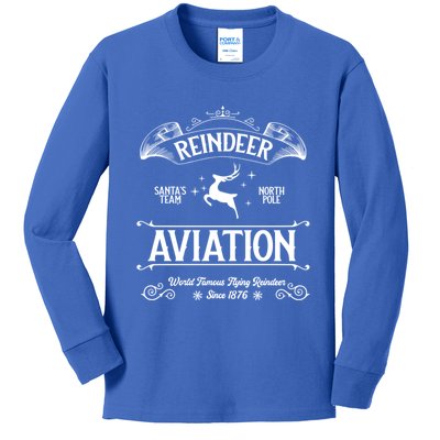 Reindeer Aviation Funny Christmas Santa Claus And Sleigh Gift Kids Long Sleeve Shirt