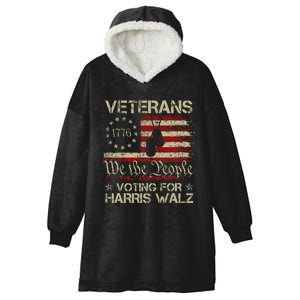 Retro America Flag Veterans Voting For Harris Walz 2024 Hooded Wearable Blanket