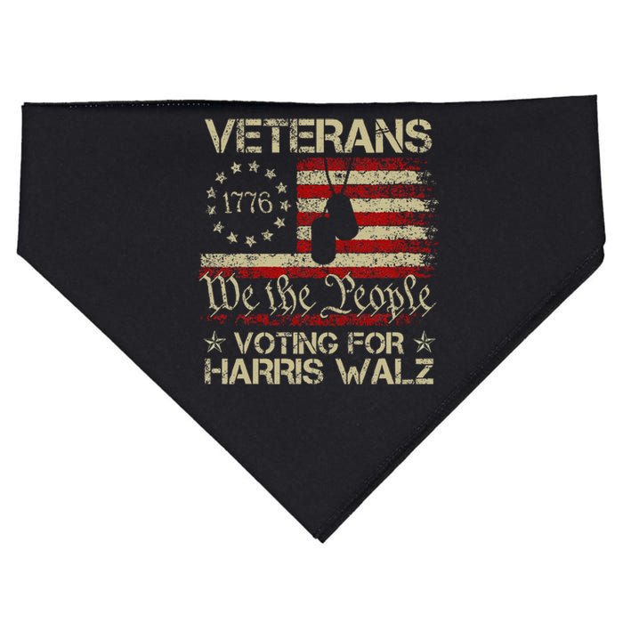 Retro America Flag Veterans Voting For Harris Walz 2024 Gift USA-Made Doggie Bandana