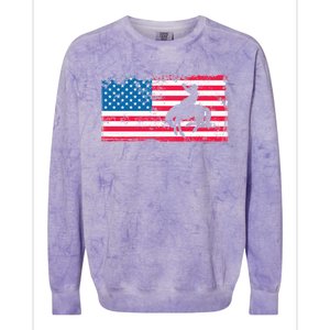 Retro American Flag Rodeo Bronc Horse Riding Cow Cow Cool Gift Colorblast Crewneck Sweatshirt