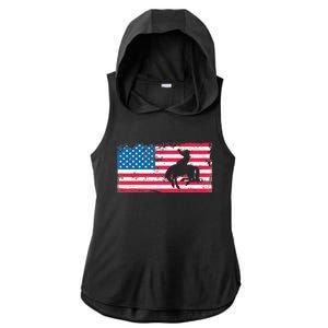 Retro American Flag Rodeo Bronc Horse Riding Cow Cow Cool Gift Ladies PosiCharge Tri-Blend Wicking Draft Hoodie Tank