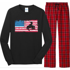 Retro American Flag Rodeo Bronc Horse Riding Cow Cow Cool Gift Long Sleeve Pajama Set