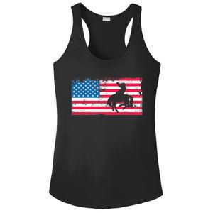 Retro American Flag Rodeo Bronc Horse Riding Cow Cow Cool Gift Ladies PosiCharge Competitor Racerback Tank