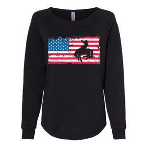 Retro American Flag Rodeo Bronc Horse Riding Cow Cow Cool Gift Womens California Wash Sweatshirt