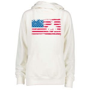 Retro American Flag Rodeo Bronc Horse Riding Cow Cow Cool Gift Womens Funnel Neck Pullover Hood