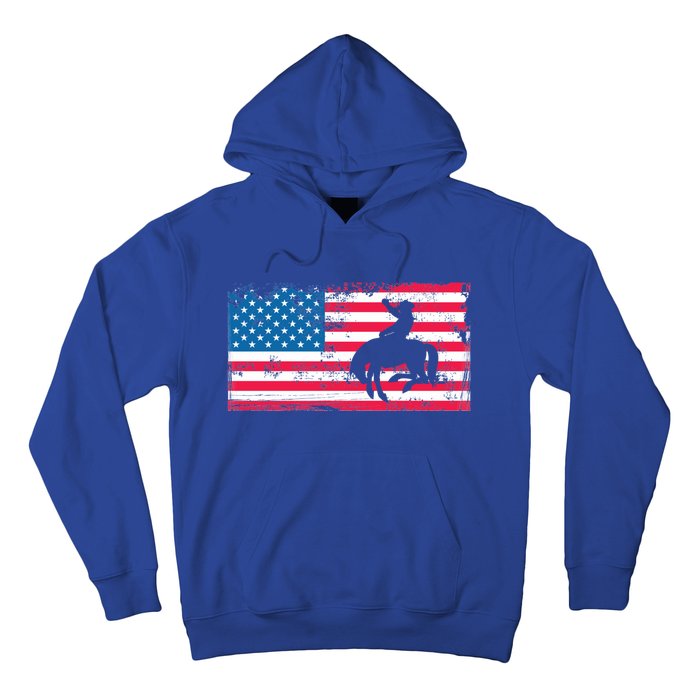 Retro American Flag Rodeo Bronc Horse Riding Cow Cow Cool Gift Hoodie