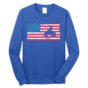 Retro American Flag Rodeo Bronc Horse Riding Cow Cow Cool Gift Long Sleeve Shirt