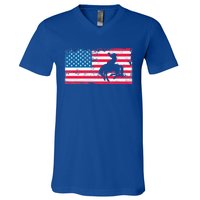 Retro American Flag Rodeo Bronc Horse Riding Cow Cow Cool Gift V-Neck T-Shirt