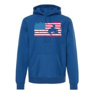 Retro American Flag Rodeo Bronc Horse Riding Cow Cow Cool Gift Premium Hoodie