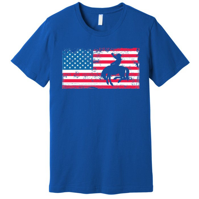 Retro American Flag Rodeo Bronc Horse Riding Cow Cow Cool Gift Premium T-Shirt