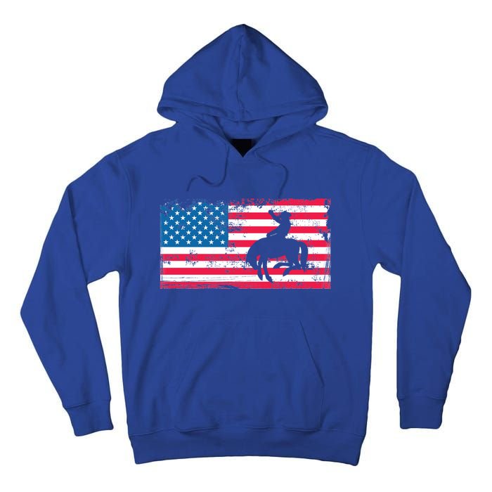 Retro American Flag Rodeo Bronc Horse Riding Cow Cow Cool Gift Tall Hoodie