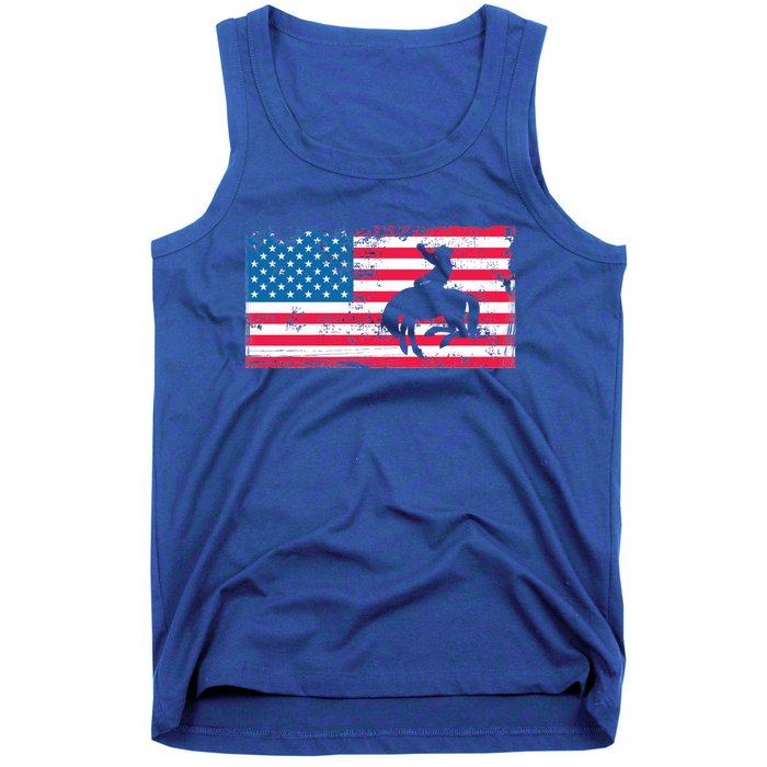 Retro American Flag Rodeo Bronc Horse Riding Cow Cow Cool Gift Tank Top