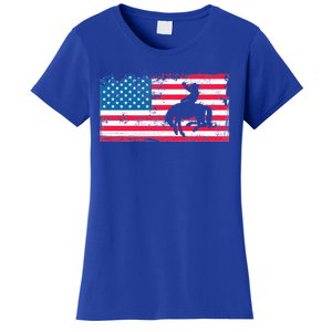 Retro American Flag Rodeo Bronc Horse Riding Cow Cow Cool Gift Women's T-Shirt