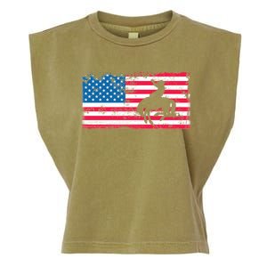 Retro American Flag Rodeo Bronc Horse Riding Cow Cow Cool Gift Garment-Dyed Women's Muscle Tee