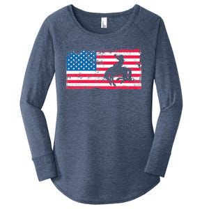 Retro American Flag Rodeo Bronc Horse Riding Cow Cow Cool Gift Women's Perfect Tri Tunic Long Sleeve Shirt