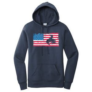 Retro American Flag Rodeo Bronc Horse Riding Cow Cow Cool Gift Women's Pullover Hoodie