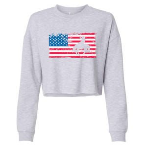 Retro American Flag Rodeo Bronc Horse Riding Cow Cow Cool Gift Cropped Pullover Crew