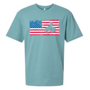 Retro American Flag Rodeo Bronc Horse Riding Cow Cow Cool Gift Sueded Cloud Jersey T-Shirt