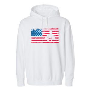 Retro American Flag Rodeo Bronc Horse Riding Cow Cow Cool Gift Garment-Dyed Fleece Hoodie