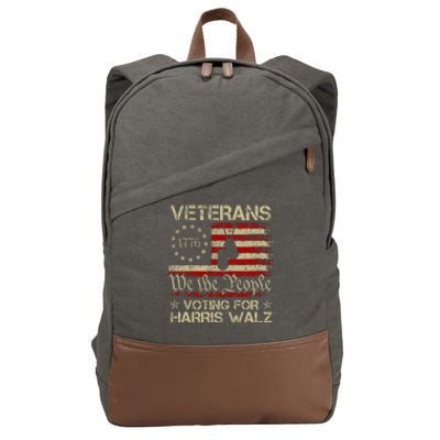 Retro America Flag Veterans Voting For Harris Walz 2024 Cotton Canvas Backpack