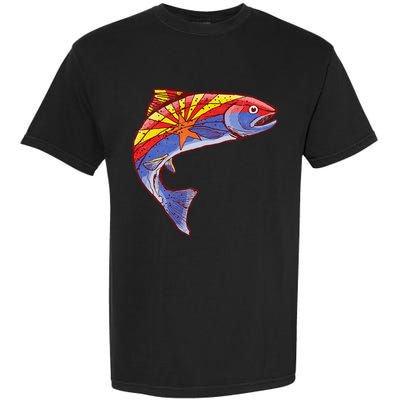 Retro Arizona Flag Trout Vintage Fly Fishing Graphic Design Garment-Dyed Heavyweight T-Shirt