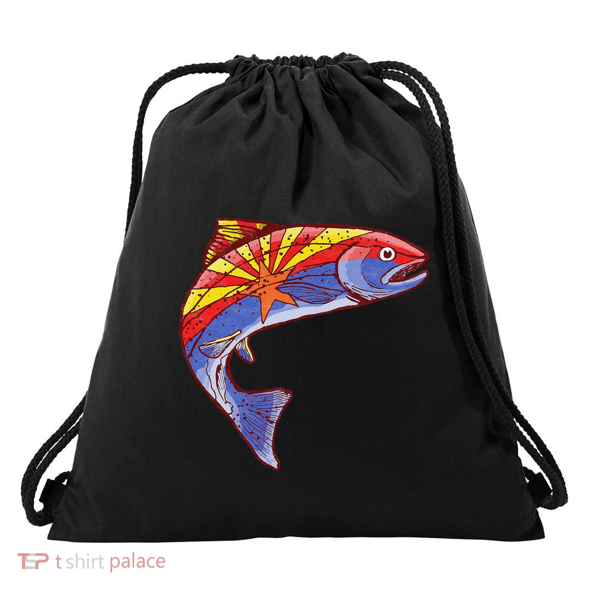 Retro Arizona Flag Trout Vintage Fly Fishing Graphic Design Drawstring Bag