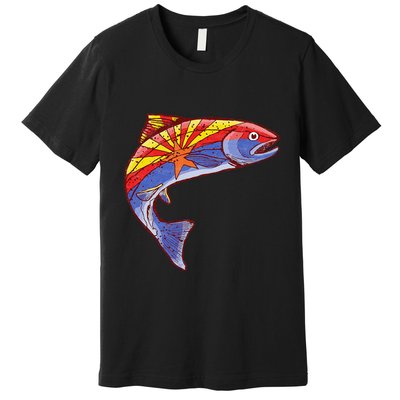 Retro Arizona Flag Trout Vintage Fly Fishing Graphic Design Premium T-Shirt