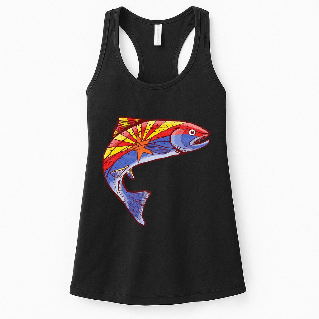 Retro Arizona Flag Trout Vintage Fly Fishing Graphic Design Womens Tank Top