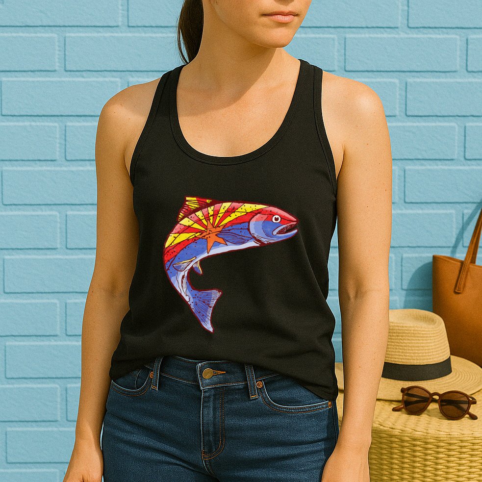 Retro Arizona Flag Trout Vintage Fly Fishing Graphic Design Womens Tank Top