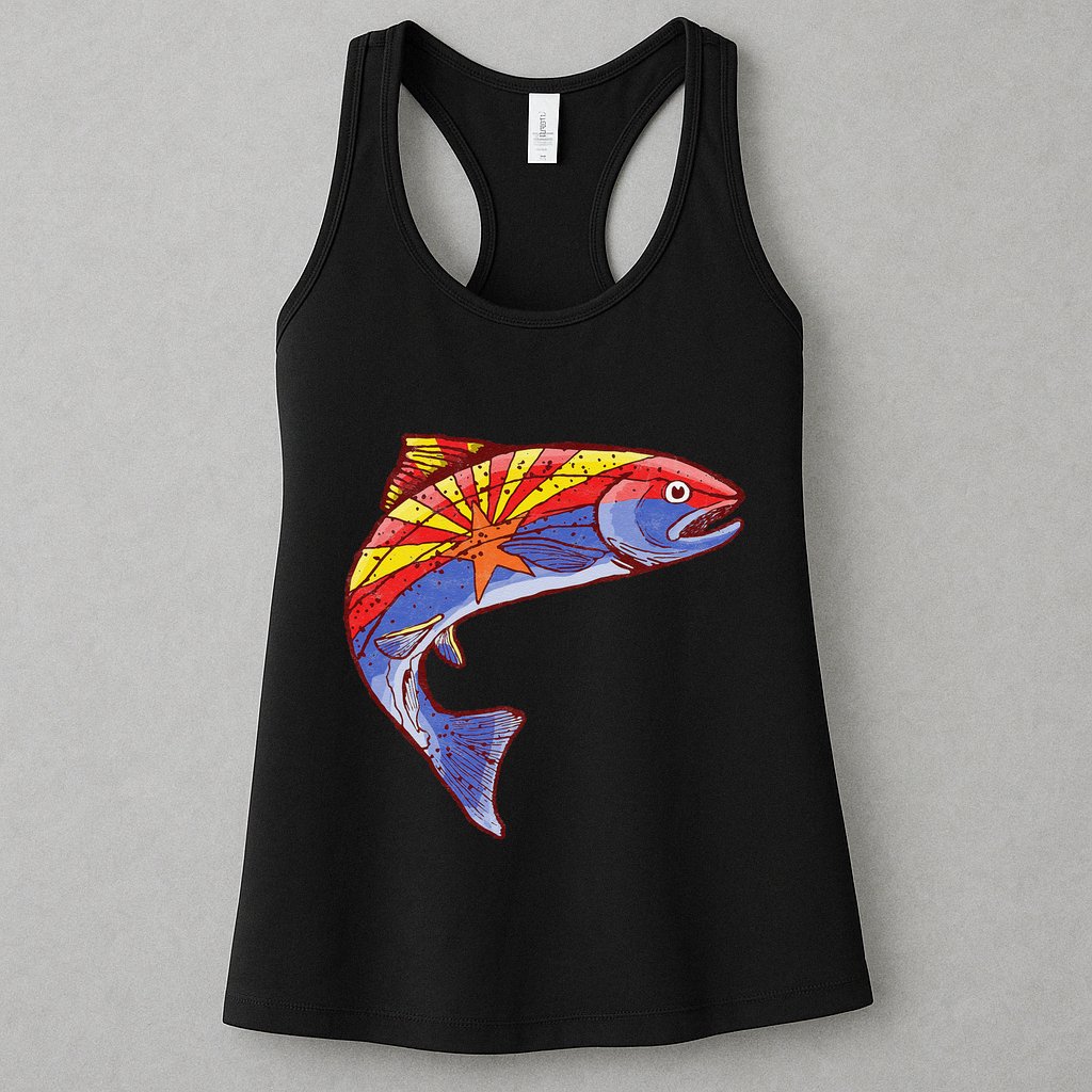 Retro Arizona Flag Trout Vintage Fly Fishing Graphic Design Womens Tank Top