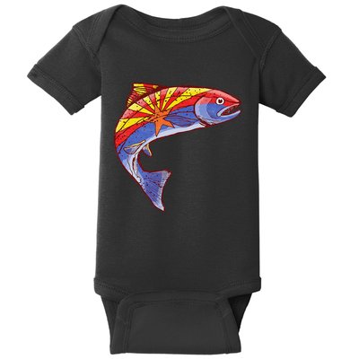 Retro Arizona Flag Trout Vintage Fly Fishing Graphic Design Baby Bodysuit