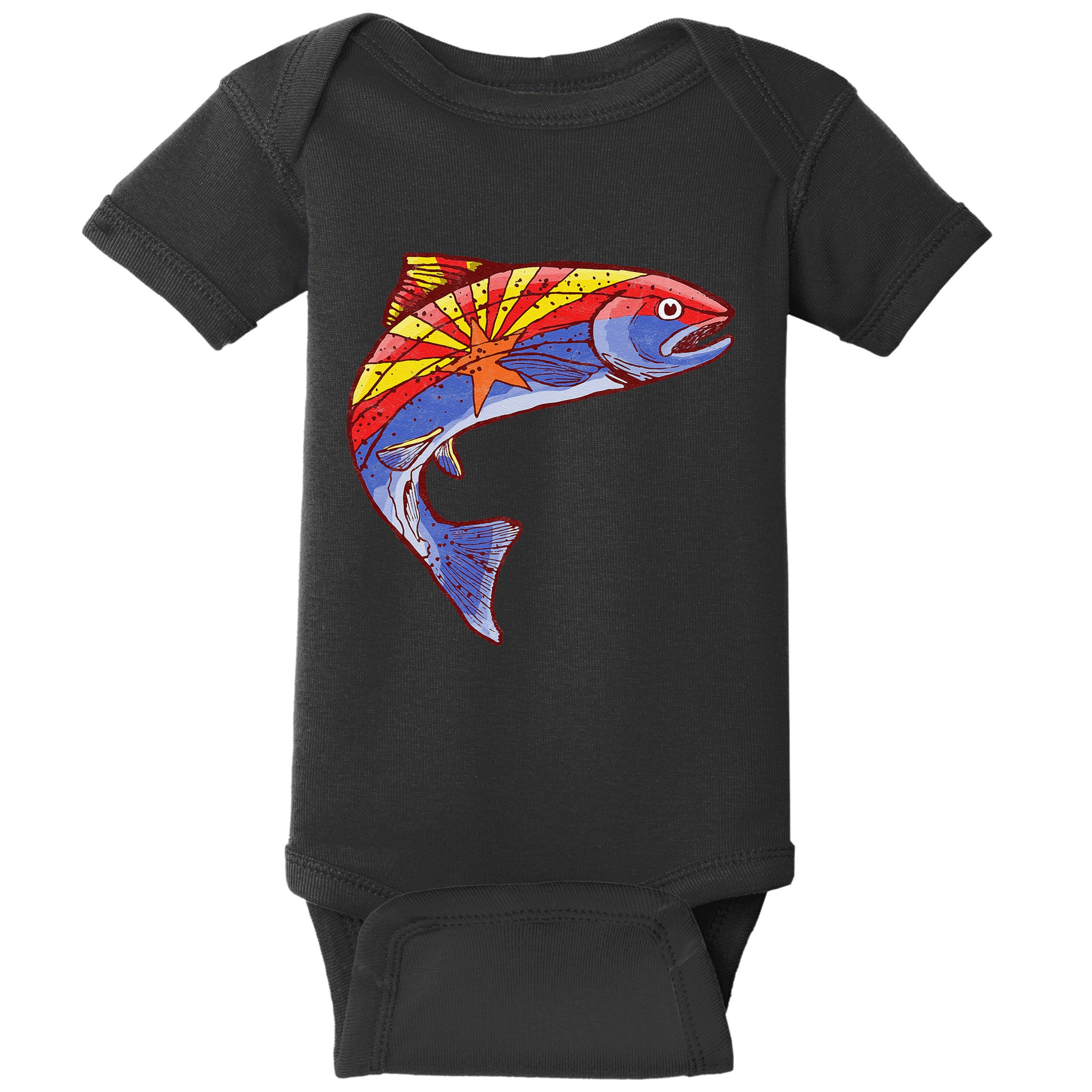 Retro Arizona Flag Trout Vintage Fly Fishing Graphic Design Baby Bodysuit