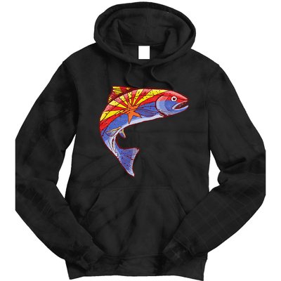 Retro Arizona Flag Trout Vintage Fly Fishing Graphic Design Tie Dye Hoodie