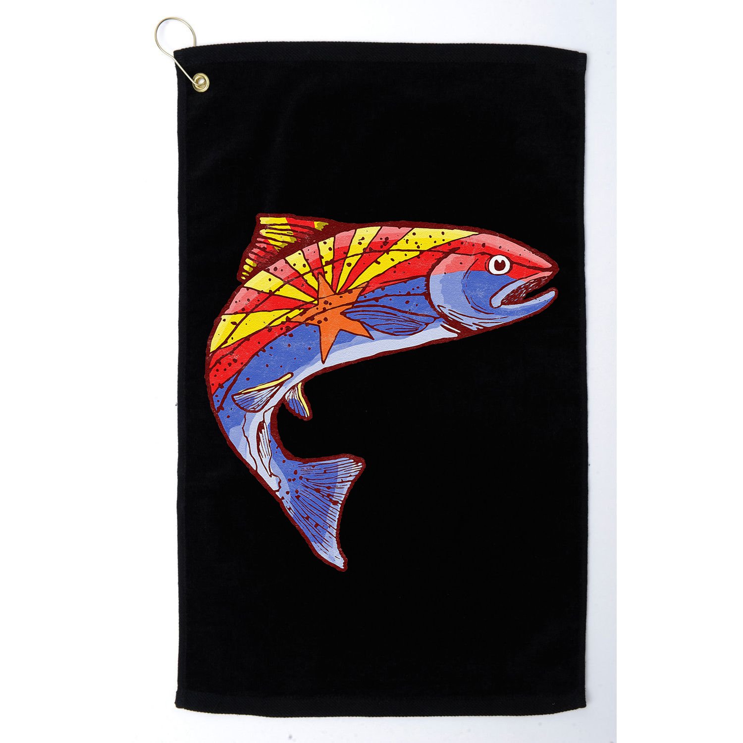 Retro Arizona Flag Trout Vintage Fly Fishing Graphic Design Golf Towel