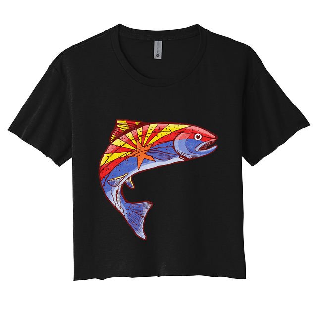 Retro Arizona Flag Trout Vintage Fly Fishing Graphic Design Crop Top