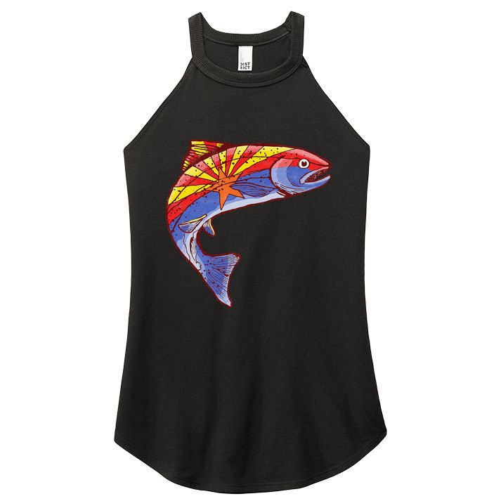 Retro Arizona Flag Trout Vintage Fly Fishing Graphic Design Women's Perfect Tri Rocker Tank