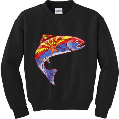 Retro Arizona Flag Trout Vintage Fly Fishing Graphic Design Kids Sweatshirt