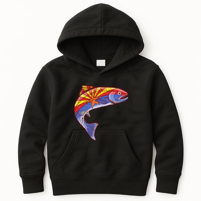 Retro Arizona Flag Trout Vintage Fly Fishing Graphic Design Kids Hoodie