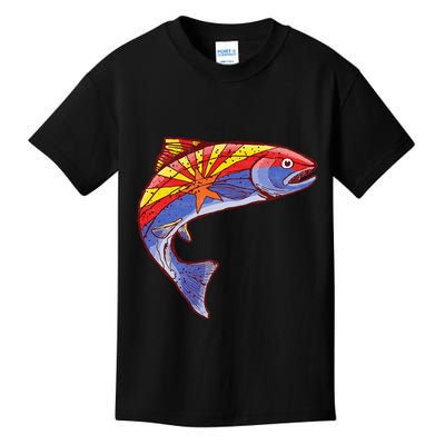 Retro Arizona Flag Trout Vintage Fly Fishing Graphic Design Kids T-Shirt