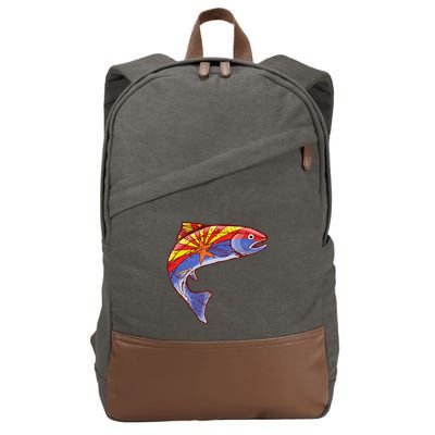 Retro Arizona Flag Trout Vintage Fly Fishing Graphic Design Cotton Canvas Backpack