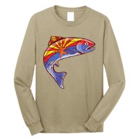 Retro Arizona Flag Trout Vintage Fly Fishing Graphic Design Long Sleeve Shirt