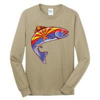 Retro Arizona Flag Trout Vintage Fly Fishing Graphic Design Tall Long Sleeve T-Shirt