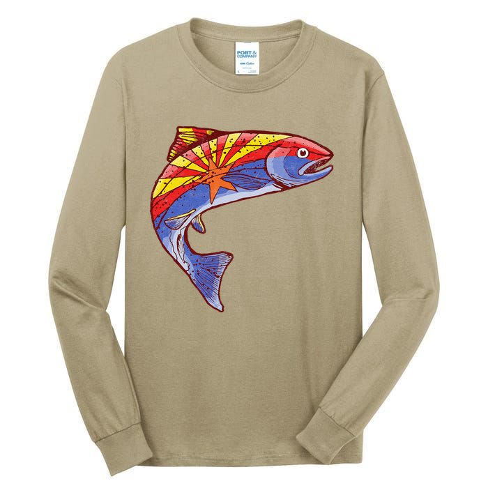 Retro Arizona Flag Trout Vintage Fly Fishing Graphic Design Tall Long Sleeve T-Shirt