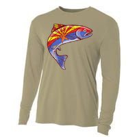 Retro Arizona Flag Trout Vintage Fly Fishing Graphic Design Cooling Performance Long Sleeve Crew