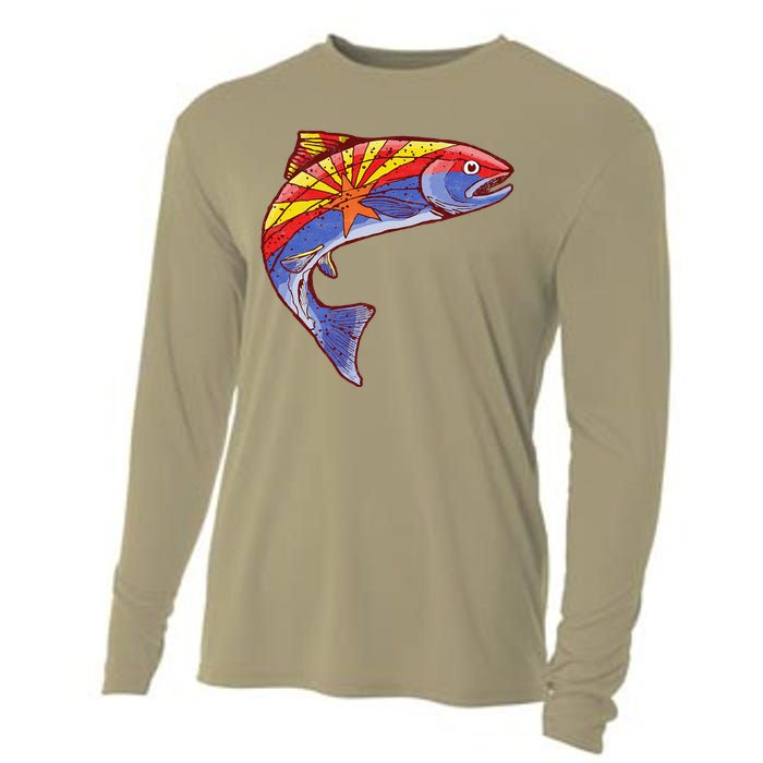 Retro Arizona Flag Trout Vintage Fly Fishing Graphic Design Cooling Performance Long Sleeve Crew