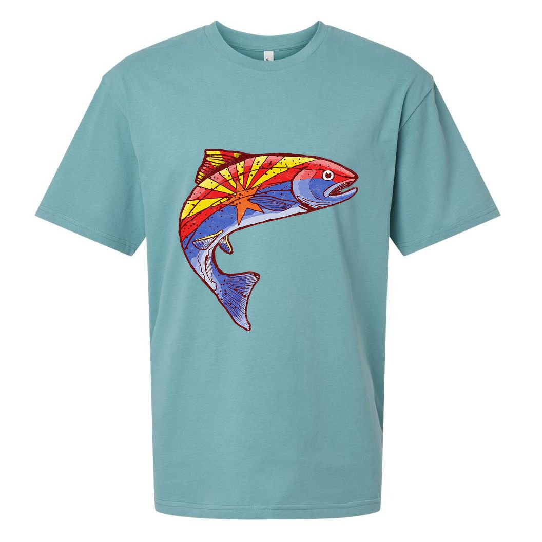 Retro Arizona Flag Trout Vintage Fly Fishing Graphic Design Sueded Cloud Jersey T-Shirt
